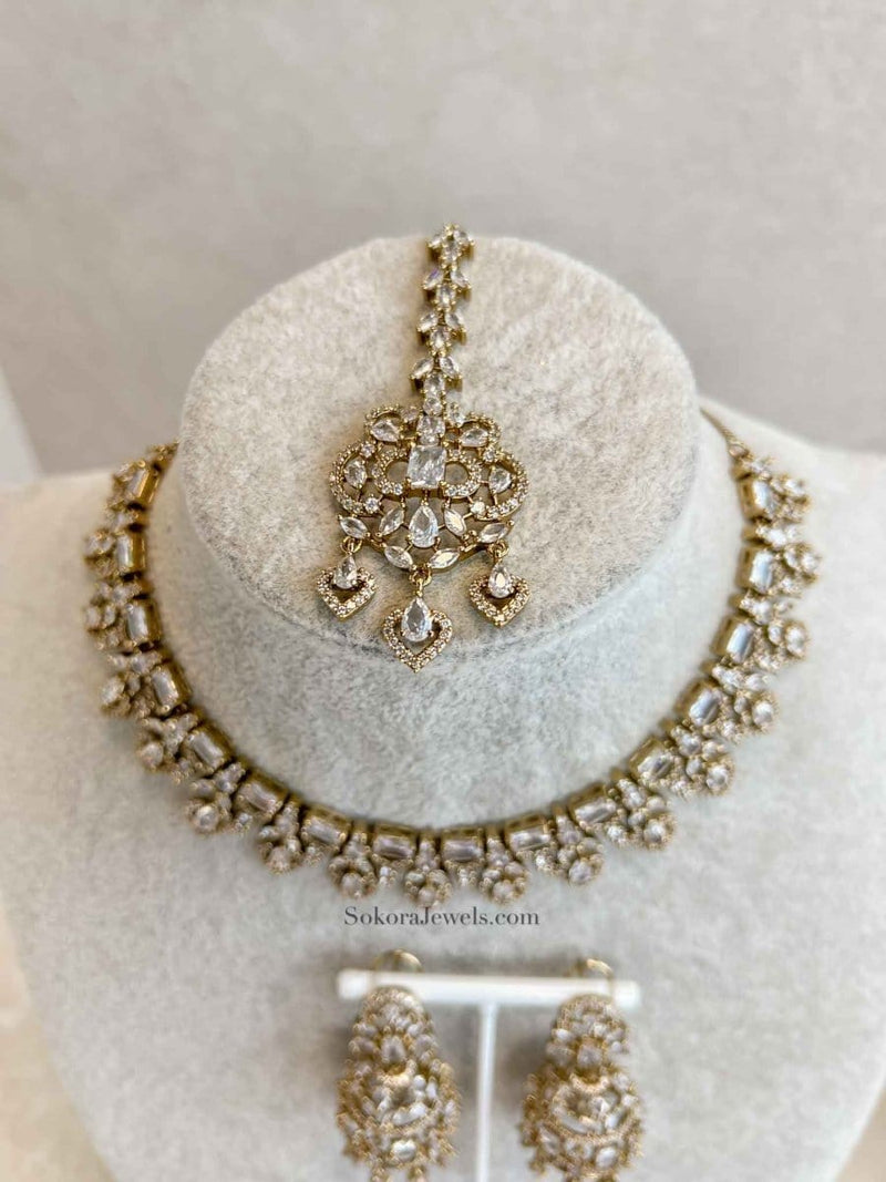 Diamante Necklace Set with Jhumkas - SOKORA JEWELSDiamante Necklace Set with JhumkasNECKLACE SETS