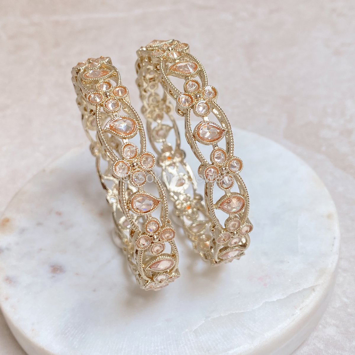 Diana Detailed Crystal Bangles - Champagne - SOKORA JEWELSDiana Detailed Crystal Bangles - ChampagneBANGLES