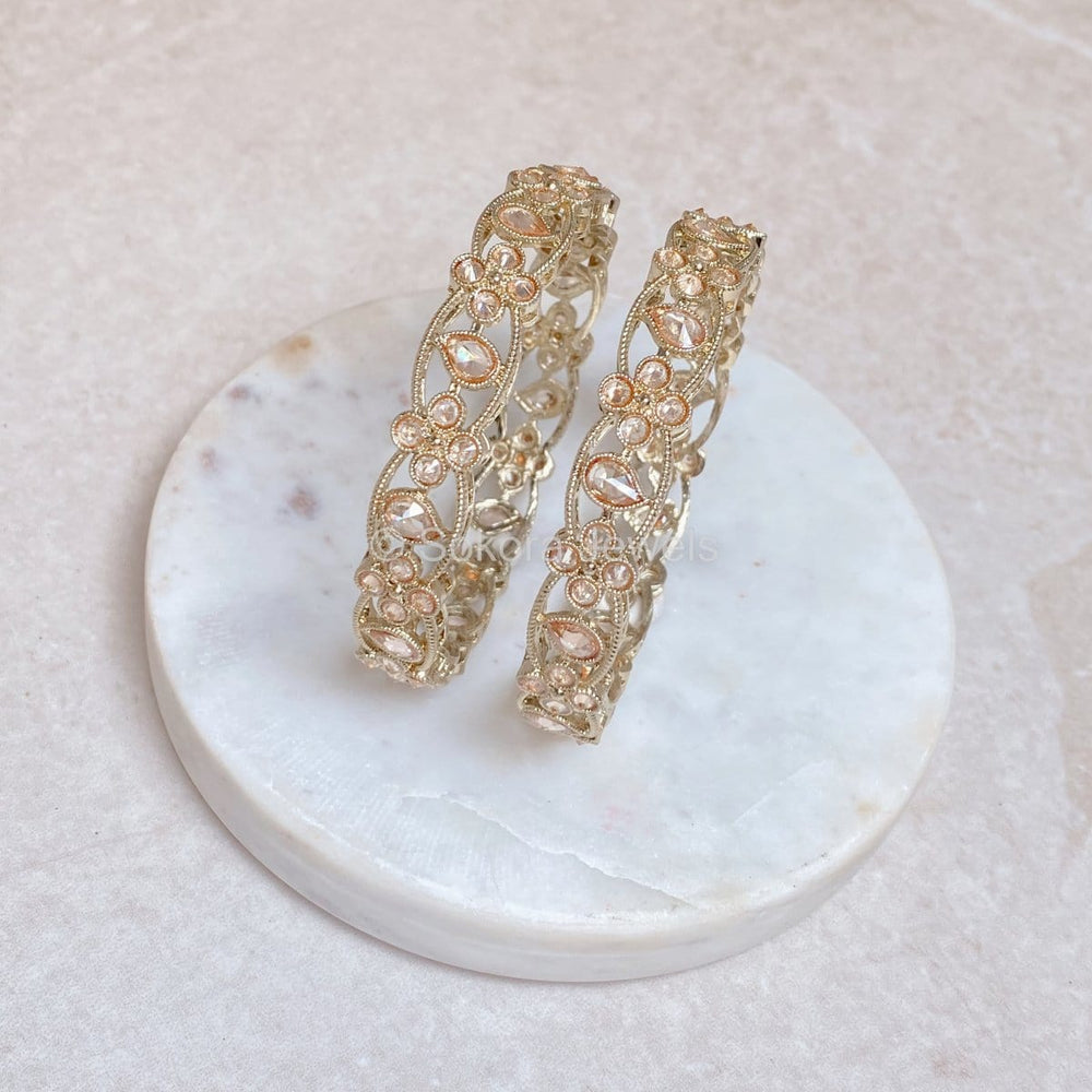 Antique Gold Champagne Zircon Thick Heavy Kada Bangles End Bangles Indian Pakistani Jewelley Size 2.10