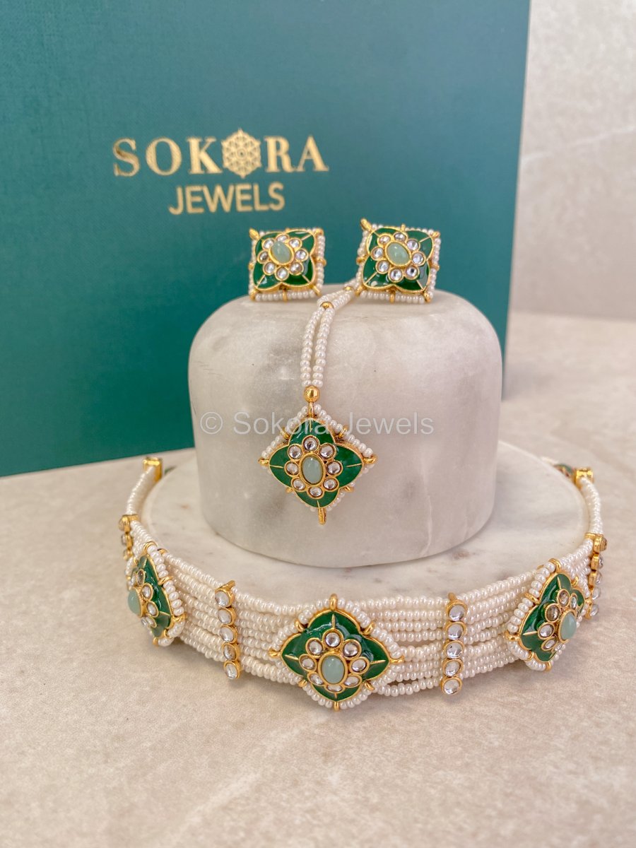 Dipi Choker Set - Greens - SOKORA JEWELSDipi Choker Set - GreensNECKLACE SETS