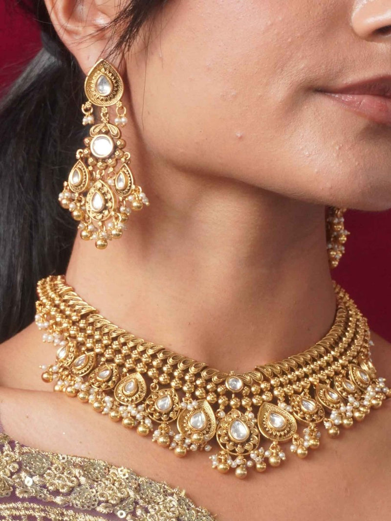 Dipti Heritage Gold Plated Kundan Necklace Set - SOKORA JEWELSDipti Heritage Gold Plated Kundan Necklace SetNECKLACE SETS
