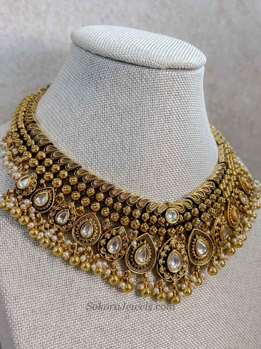Dipti Heritage Gold Plated Kundan Necklace Set - SOKORA JEWELSDipti Heritage Gold Plated Kundan Necklace SetNECKLACE SETS