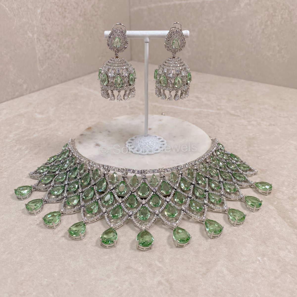 Divya Diamante Set - Mint - SOKORA JEWELSDivya Diamante Set - MintNECKLACE SETS