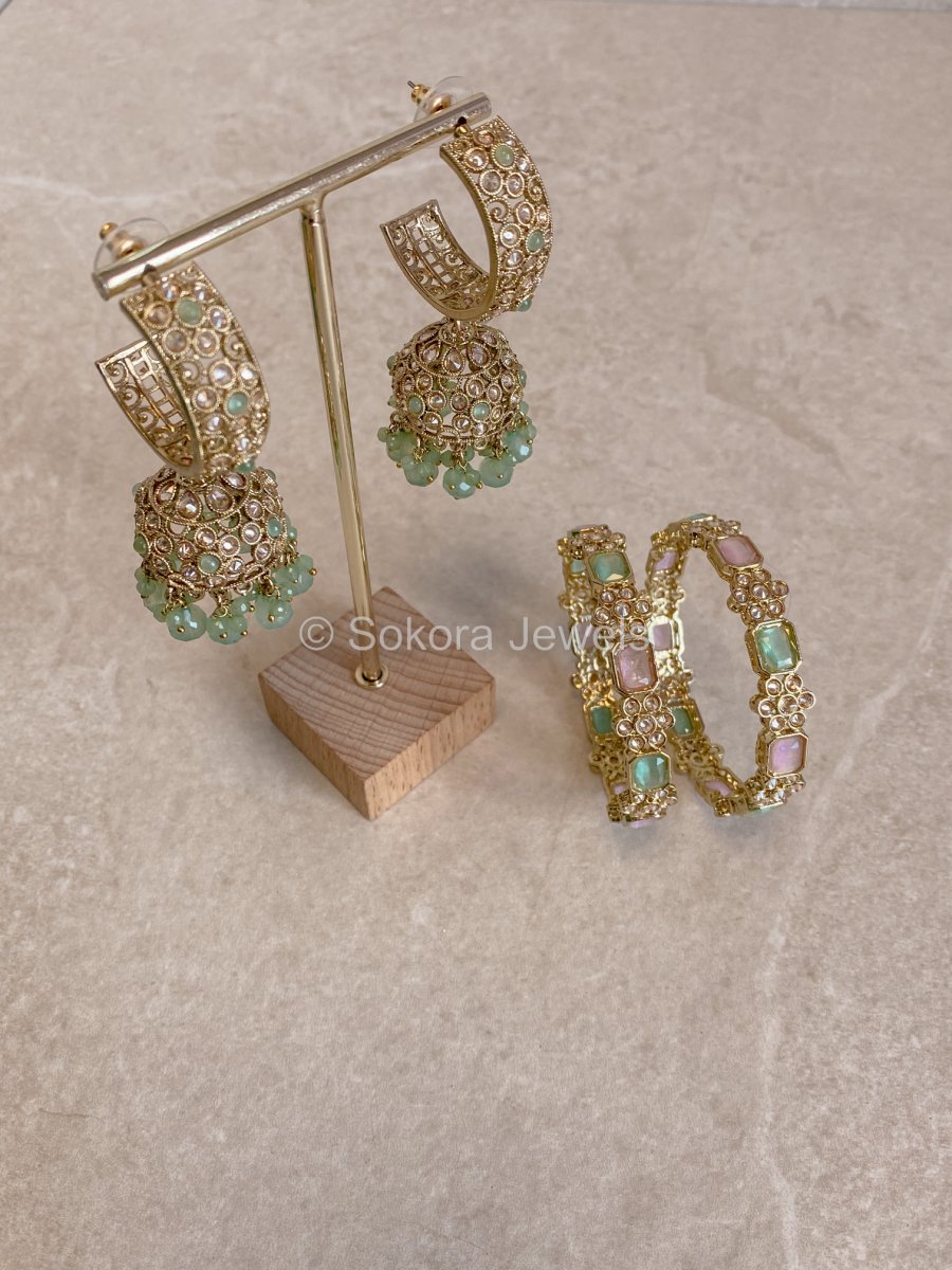 Dua Earrings & Kada Box Set - Mint - SOKORA JEWELSDua Earrings & Kada Box Set - MintBANGLES