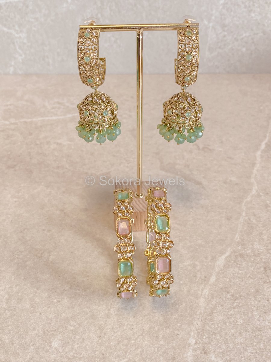 Dua Earrings & Kada Box Set - Mint - SOKORA JEWELSDua Earrings & Kada Box Set - MintBANGLES