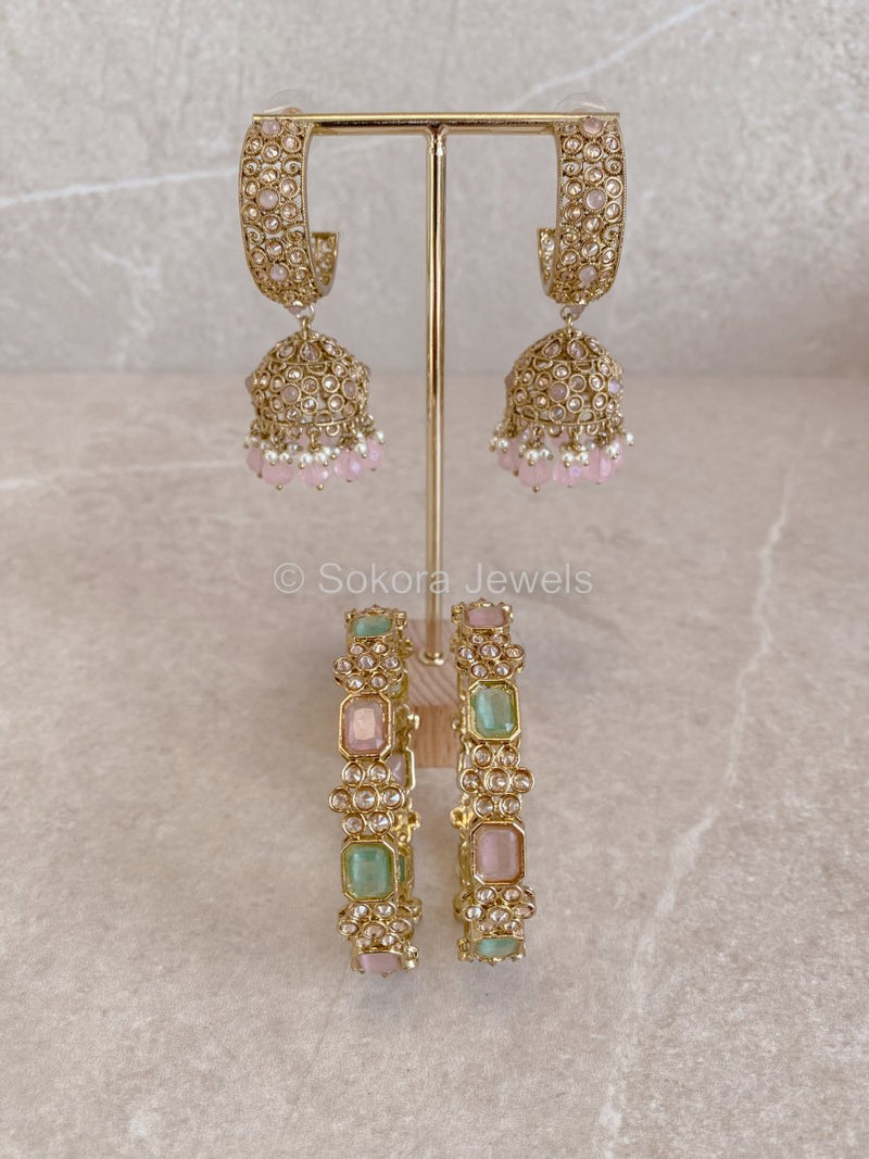 Dua Earrings & Kada Box Set - Pink - SOKORA JEWELSDua Earrings & Kada Box Set - PinkBANGLES