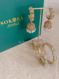 Dua Earrings & Kada Box Set - Pink - SOKORA JEWELSDua Earrings & Kada Box Set - PinkBANGLES