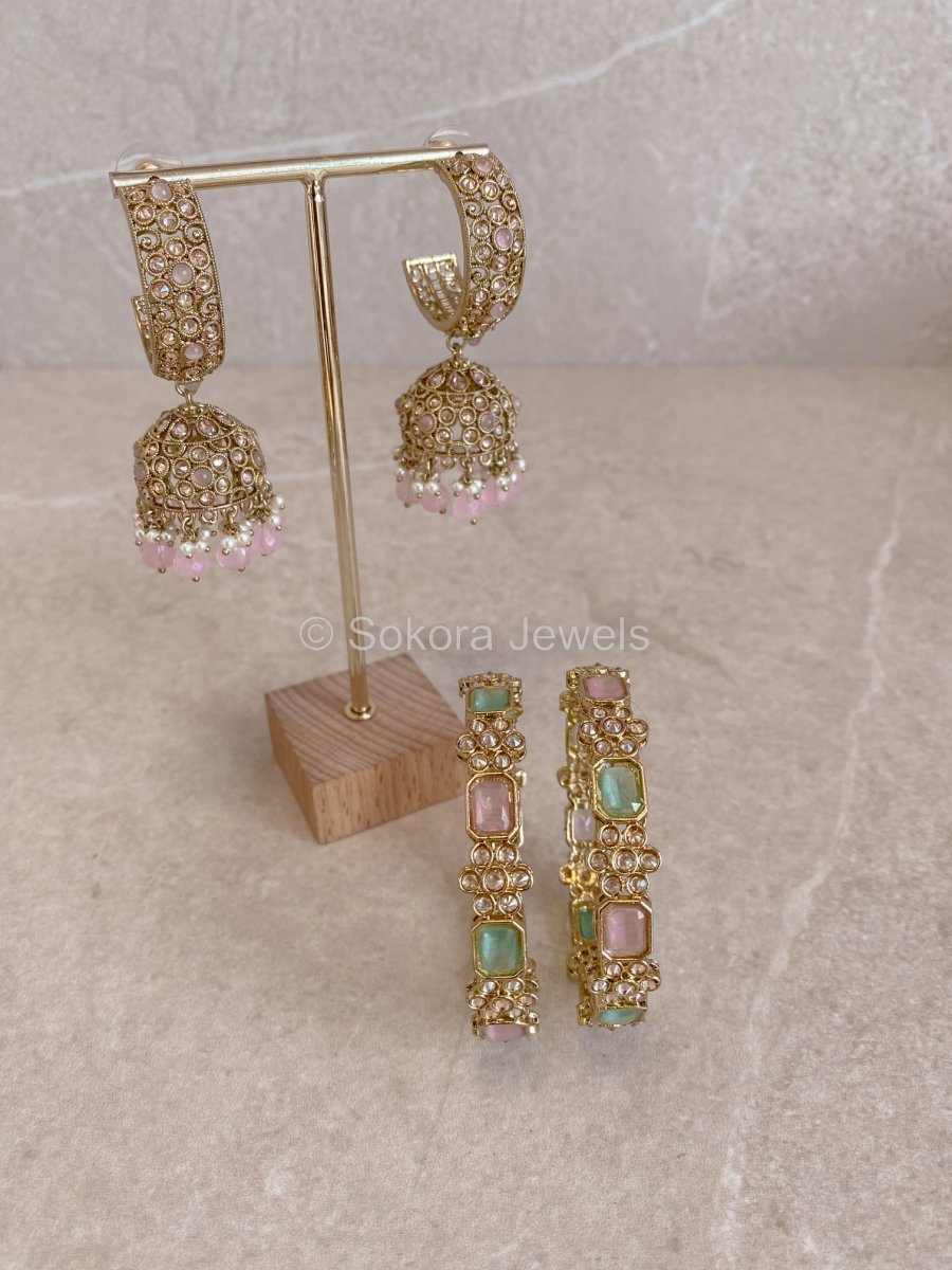 Dua Earrings & Kada Box Set - Pink - SOKORA JEWELSDua Earrings & Kada Box Set - PinkBANGLES