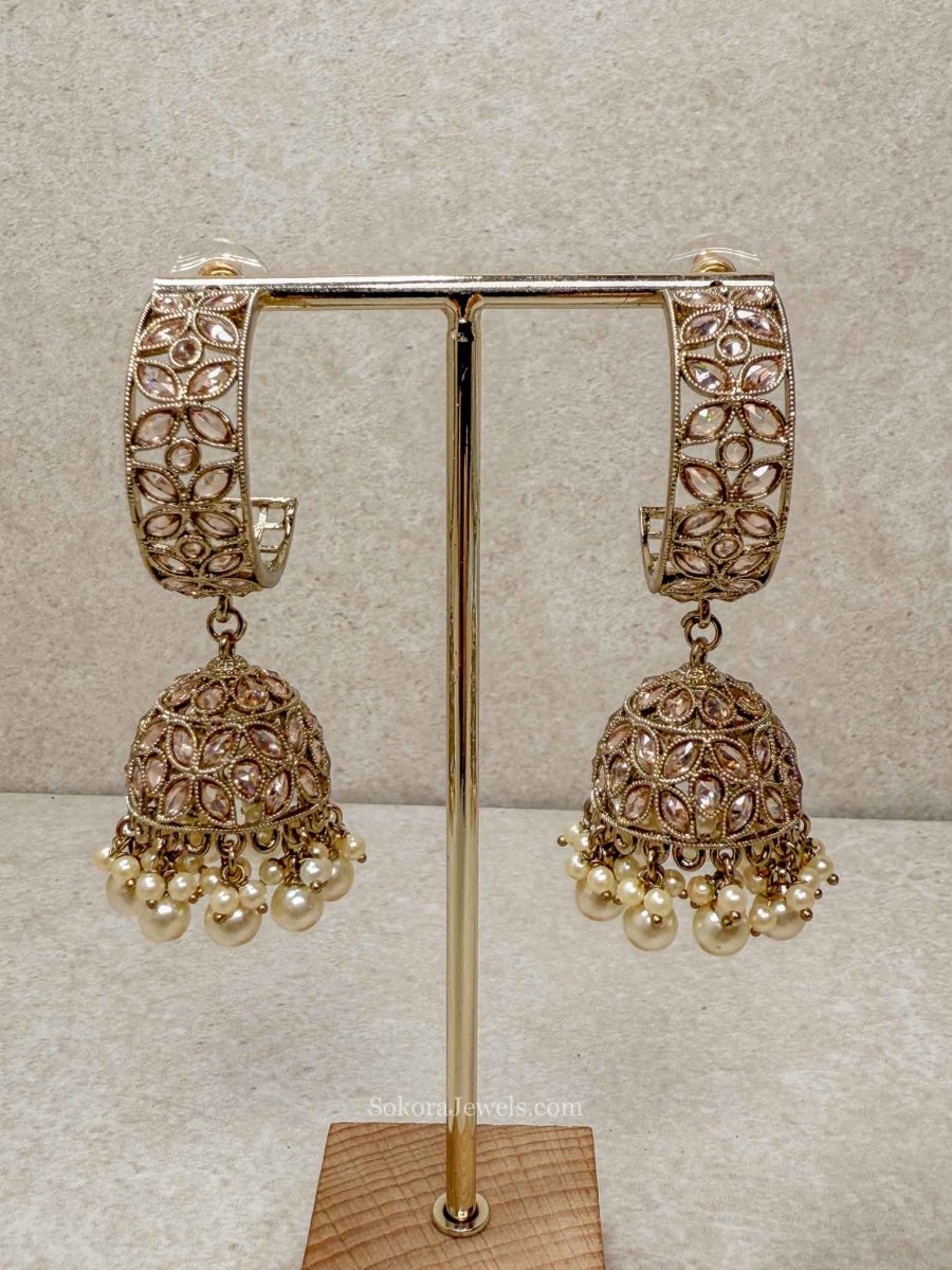 Dua Jhumka Earrings - Pearl - SOKORA JEWELSDua Jhumka Earrings - Pearl