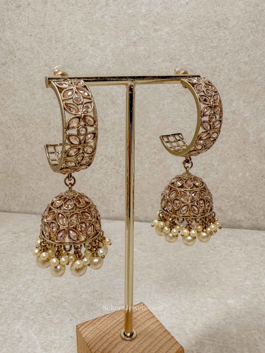 Dua Jhumka Earrings - Pearl - SOKORA JEWELSDua Jhumka Earrings - Pearl