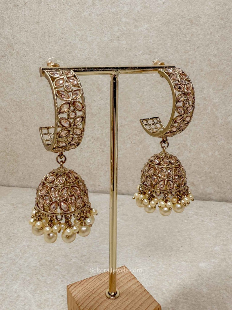 Dua Jhumka Earrings - Pearl - SOKORA JEWELSDua Jhumka Earrings - Pearl