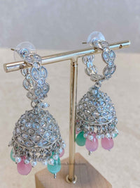 Dua Silver Jhumka Earrings - Pastels - SOKORA JEWELSDua Silver Jhumka Earrings - Pastels