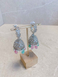 Dua Silver Jhumka Earrings - Pastels - SOKORA JEWELSDua Silver Jhumka Earrings - Pastels