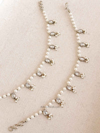 Elegant Pearl & Clear Crystal Drop Earring Chains - SOKORA JEWELSElegant Pearl & Clear Crystal Drop Earring ChainsEARRINGS