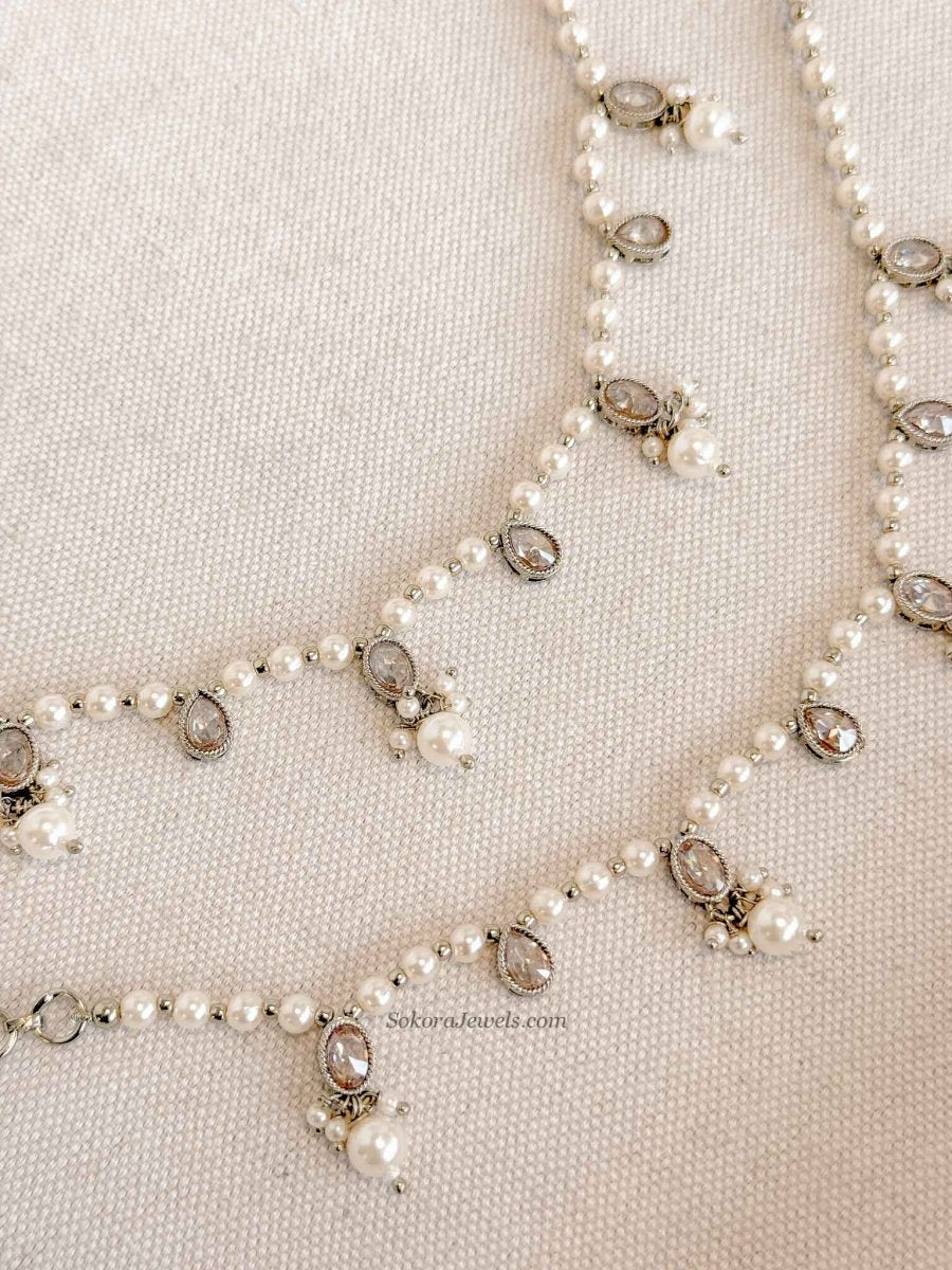 Elegant Pearl & Golden Drop Earring Chains - SOKORA JEWELSElegant Pearl & Golden Drop Earring ChainsEARRINGS