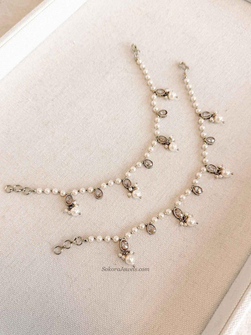 Elegant Pearl & Golden Drop Earring Chains - SOKORA JEWELSElegant Pearl & Golden Drop Earring ChainsEARRINGS