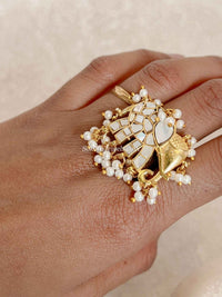 Elephant Motif Mother Of Pearl Kundan Ring - SOKORA JEWELSElephant Motif Mother Of Pearl Kundan RingRING
