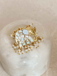 Elephant Motif Mother Of Pearl Kundan Ring - SOKORA JEWELSElephant Motif Mother Of Pearl Kundan RingRING