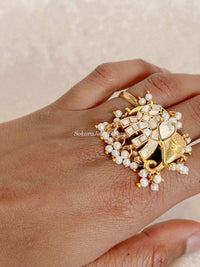 Elephant Motif Mother Of Pearl Kundan Ring - SOKORA JEWELSElephant Motif Mother Of Pearl Kundan RingRING