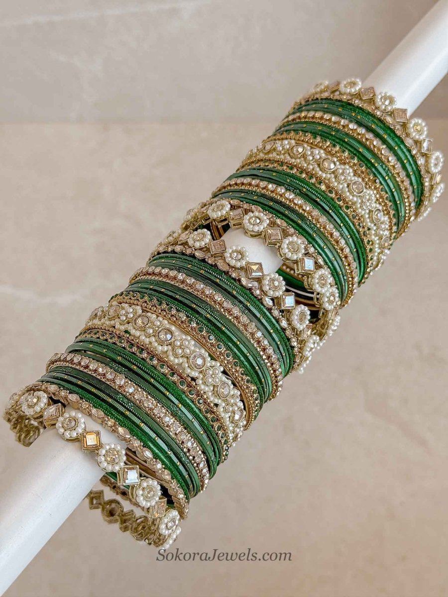 Emerald Bridal Bangle Set - SOKORA JEWELSEmerald Bridal Bangle SetBANGLES