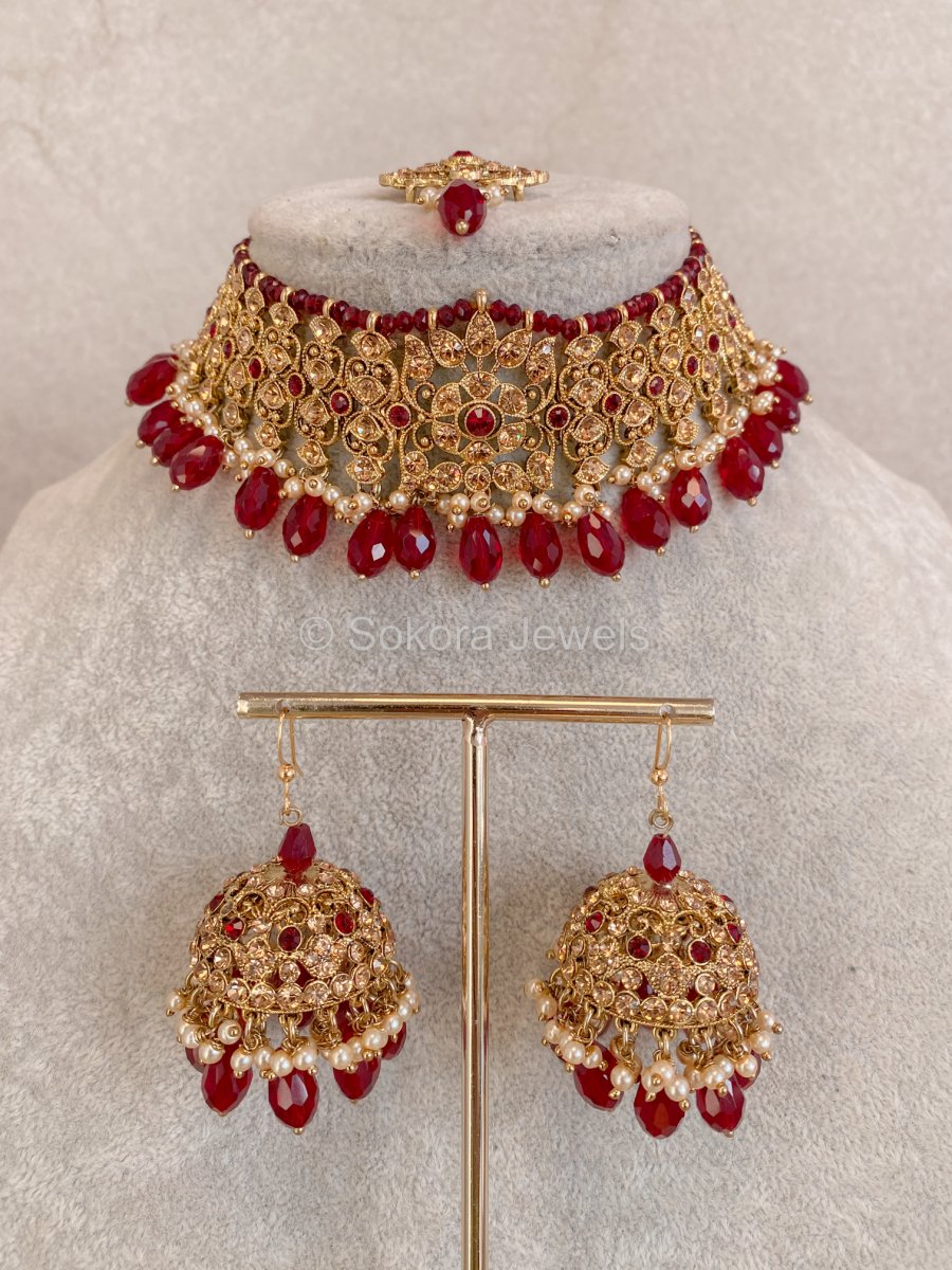 Emma Choker Set - Maroon - SOKORA JEWELSEmma Choker Set - Maroon