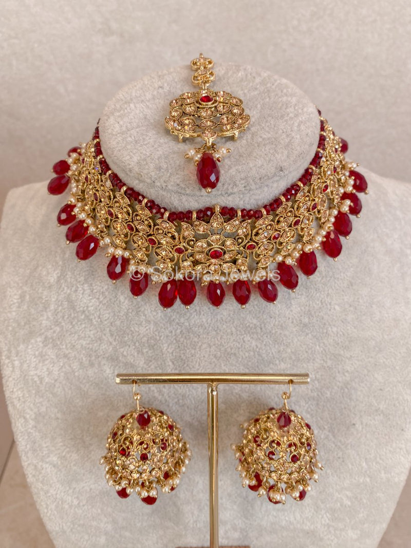 Emma Choker Set - Maroon - SOKORA JEWELSEmma Choker Set - Maroon