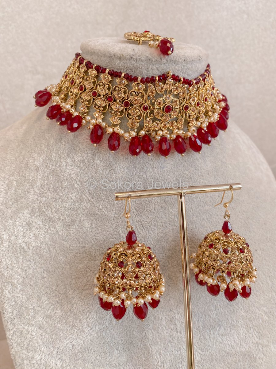 Emma Choker Set - Maroon - SOKORA JEWELSEmma Choker Set - Maroon