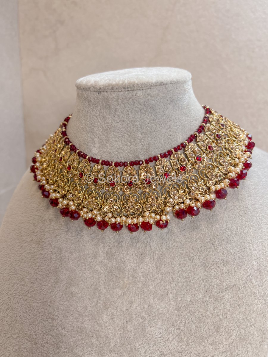 Emma Necklace - Maroon - SOKORA JEWELSEmma Necklace - MaroonChoker Sets