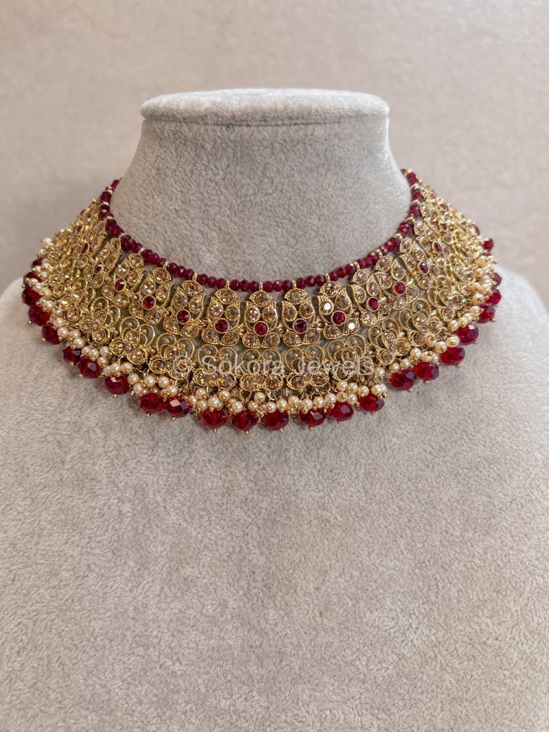 Emma Necklace - Maroon - SOKORA JEWELSEmma Necklace - MaroonChoker Sets