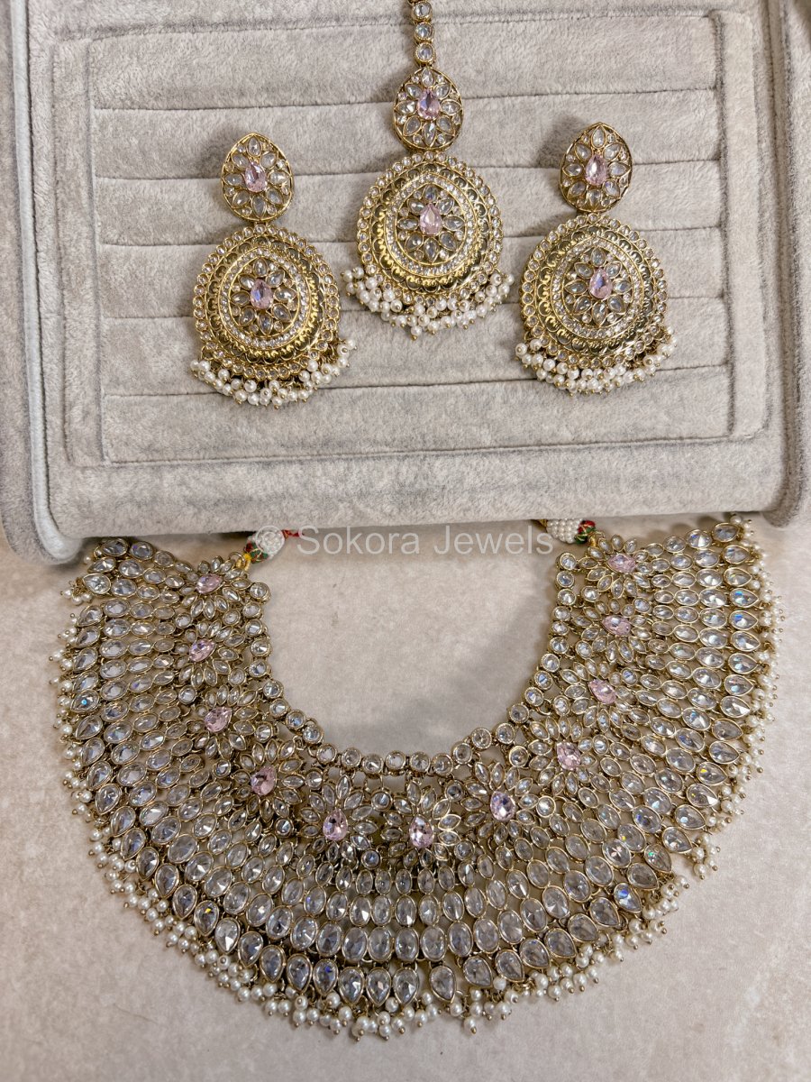 EX Display/Photoshoot Mukta Bridal Choker set - Pink - SOKORA JEWELSEX Display/Photoshoot Mukta Bridal Choker set - Pink