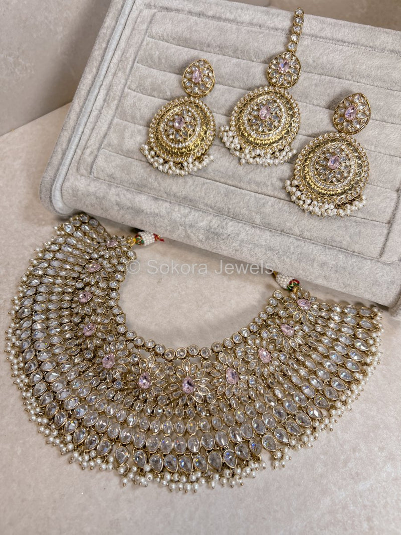 EX Display/Photoshoot Mukta Bridal Choker set - Pink - SOKORA JEWELSEX Display/Photoshoot Mukta Bridal Choker set - Pink