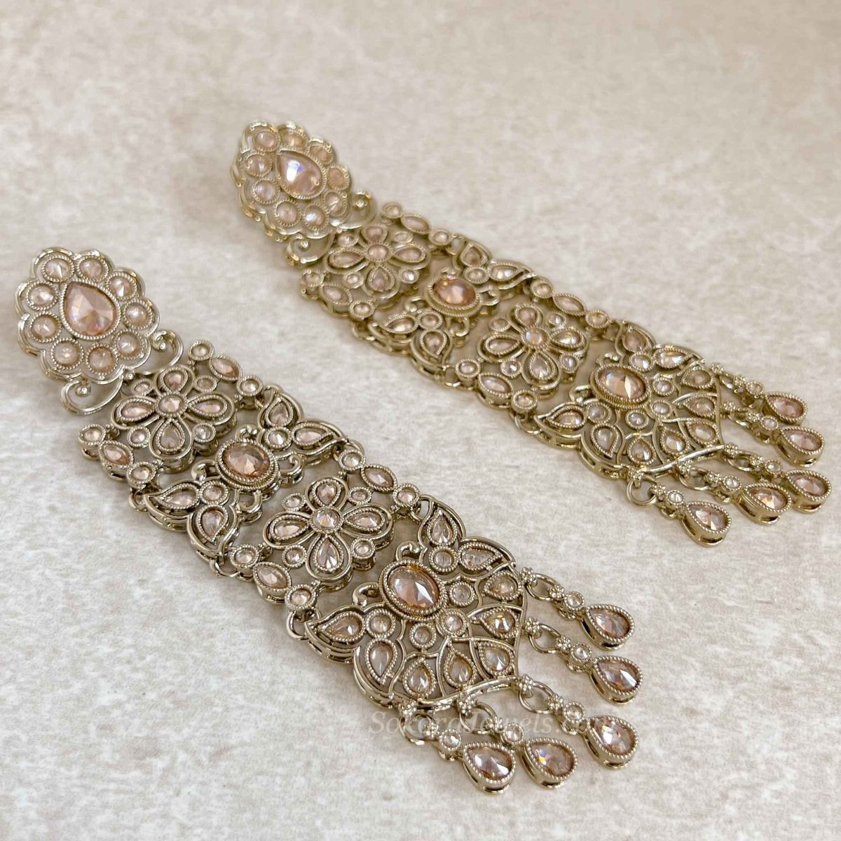 Extra Long Golden Shoulder Duster Earrings - SOKORA JEWELSExtra Long Golden Shoulder Duster Earrings