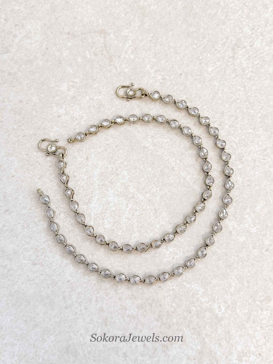 Extra Long Length Clear Crystal Anklets - SOKORA JEWELSExtra Long Length Clear Crystal Anklets