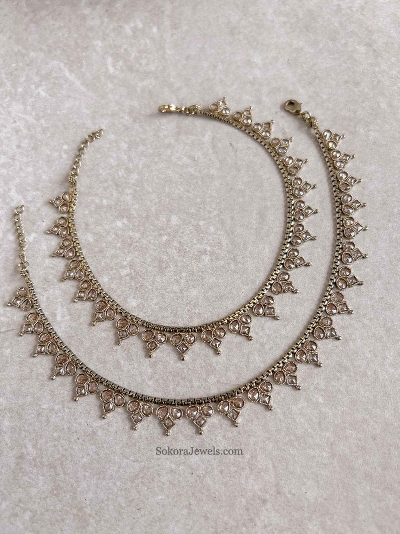 Extra Long Length Golden Anklets - SOKORA JEWELSExtra Long Length Golden Anklets