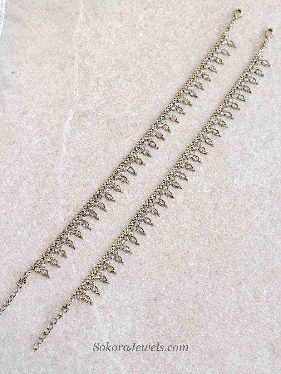 Extra Long Length Golden Bridal Payal - SOKORA JEWELSExtra Long Length Golden Bridal Payal