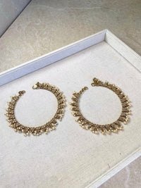 Extra Long Pearl & Crystal Anklets - Champagne - SOKORA JEWELSExtra Long Pearl & Crystal Anklets - Champagne