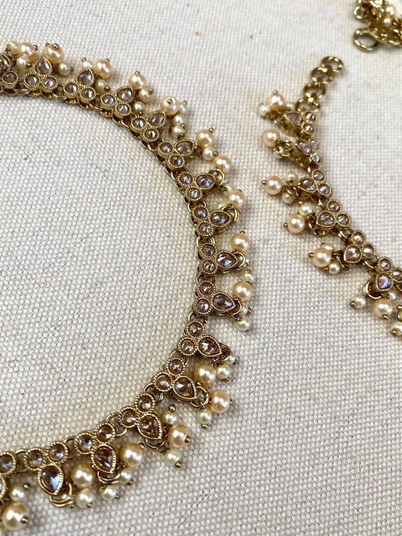 Extra Long Pearl & Crystal Anklets - Champagne - SOKORA JEWELSExtra Long Pearl & Crystal Anklets - Champagne