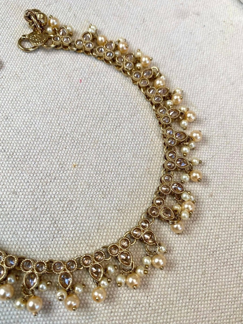 Extra Long Pearl & Crystal Anklets - Champagne - SOKORA JEWELSExtra Long Pearl & Crystal Anklets - Champagne