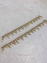 Extra Long Pearly Champagne Bridal Anklets - SOKORA JEWELSExtra Long Pearly Champagne Bridal Anklets