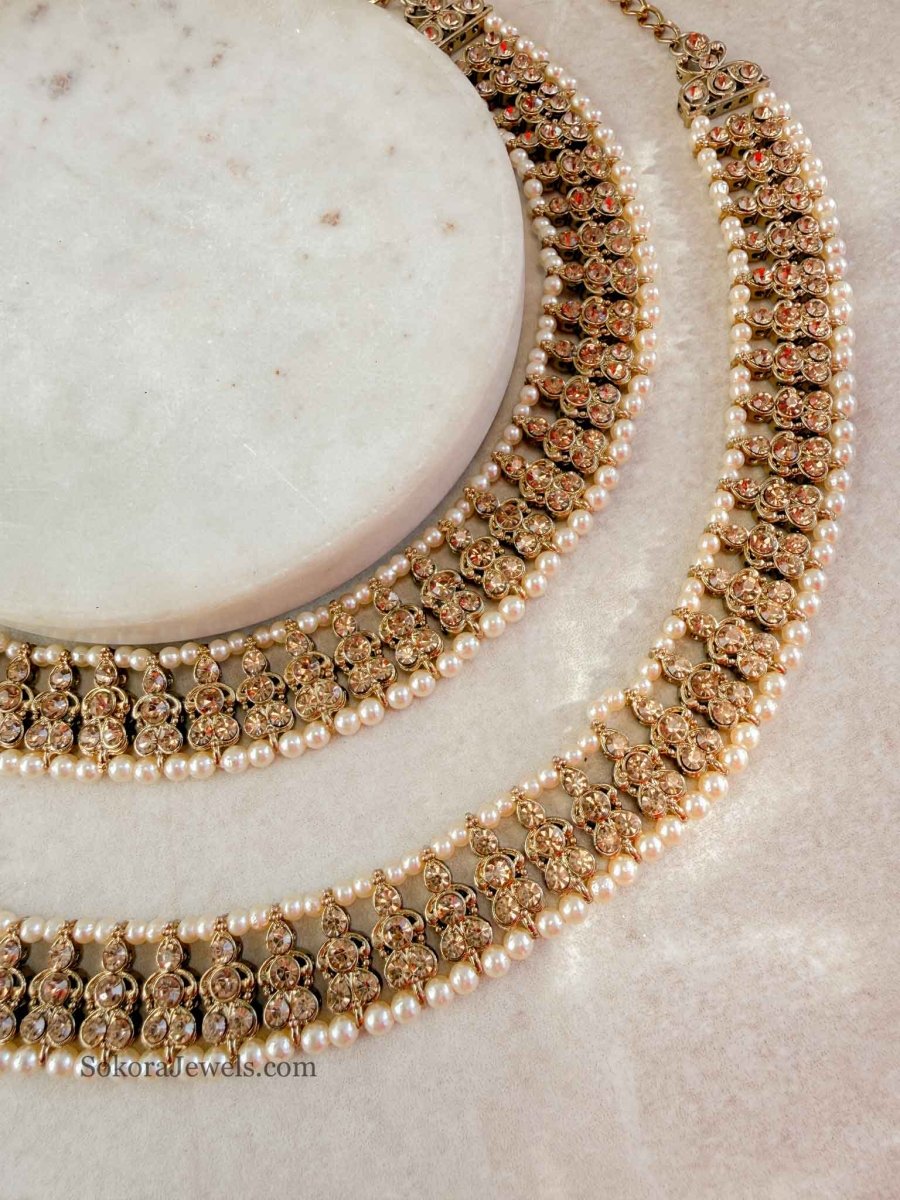 Extra Long Thick Golden and Pearl Anklets - SOKORA JEWELSExtra Long Thick Golden and Pearl Anklets