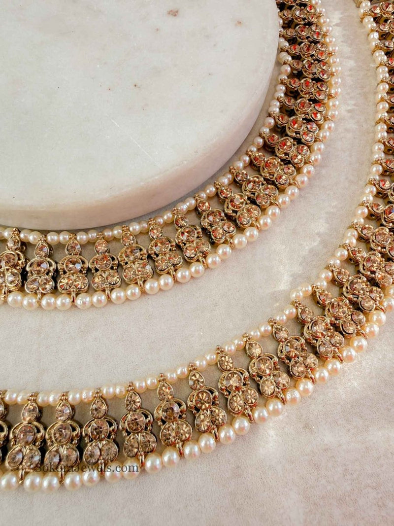 Extra Long Thick Golden and Pearl Anklets - SOKORA JEWELSExtra Long Thick Golden and Pearl Anklets