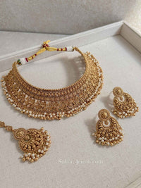 Ezhil Matt Gold Bridal Necklace Set - SOKORA JEWELSEzhil Matt Gold Bridal Necklace Set