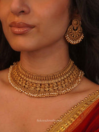 Ezhil Matt Gold Bridal Necklace Set - SOKORA JEWELSEzhil Matt Gold Bridal Necklace Set