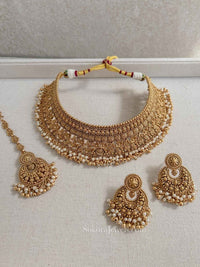 Ezhil Matt Gold Bridal Necklace Set - SOKORA JEWELSEzhil Matt Gold Bridal Necklace Set