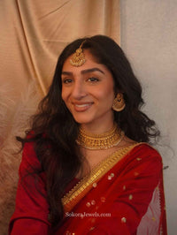 Ezhil Matt Gold Bridal Necklace Set - SOKORA JEWELSEzhil Matt Gold Bridal Necklace Set