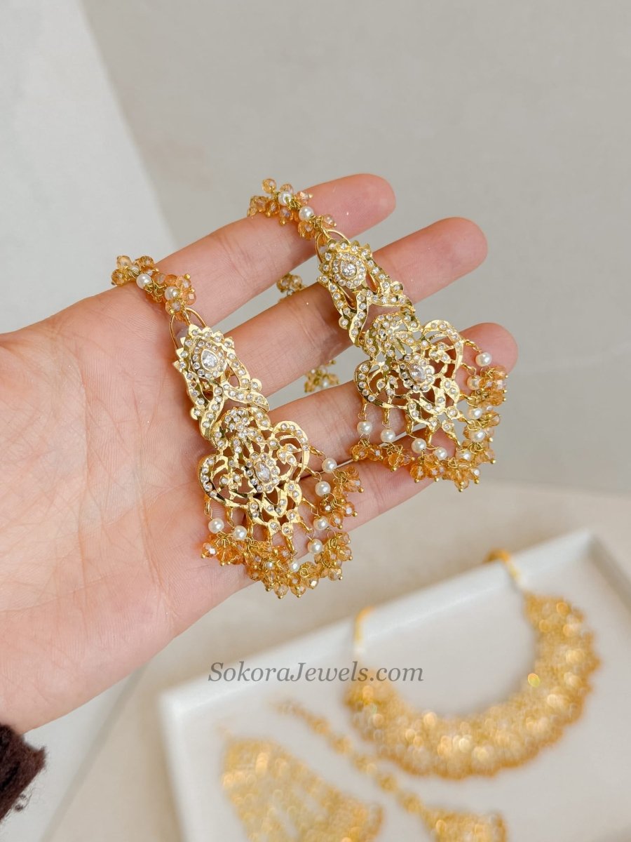 Faiza Champagne Bridal Jewellery Set - SOKORA JEWELSFaiza Champagne Bridal Jewellery Set