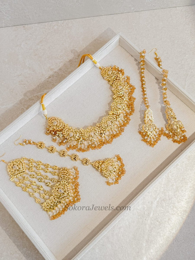 Faiza Champagne Bridal Jewellery Set - SOKORA JEWELSFaiza Champagne Bridal Jewellery Set
