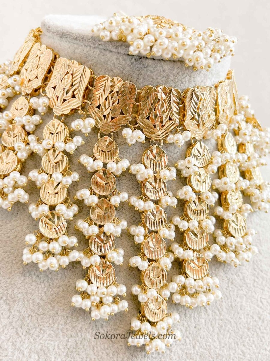 Faiza Gold Plated Bridal Choker set - SOKORA JEWELSFaiza Gold Plated Bridal Choker set
