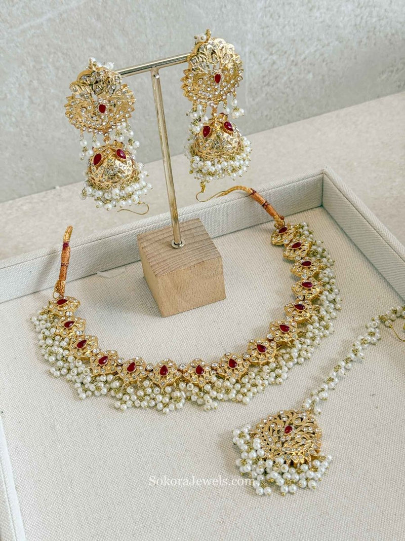 Faiza Gold Plated Bridal necklace set - SOKORA JEWELSFaiza Gold Plated Bridal necklace set