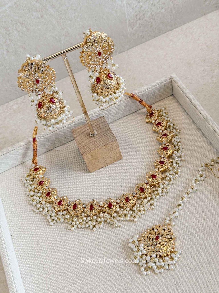 Faiza Gold Plated Bridal necklace set - SOKORA JEWELSFaiza Gold Plated Bridal necklace set